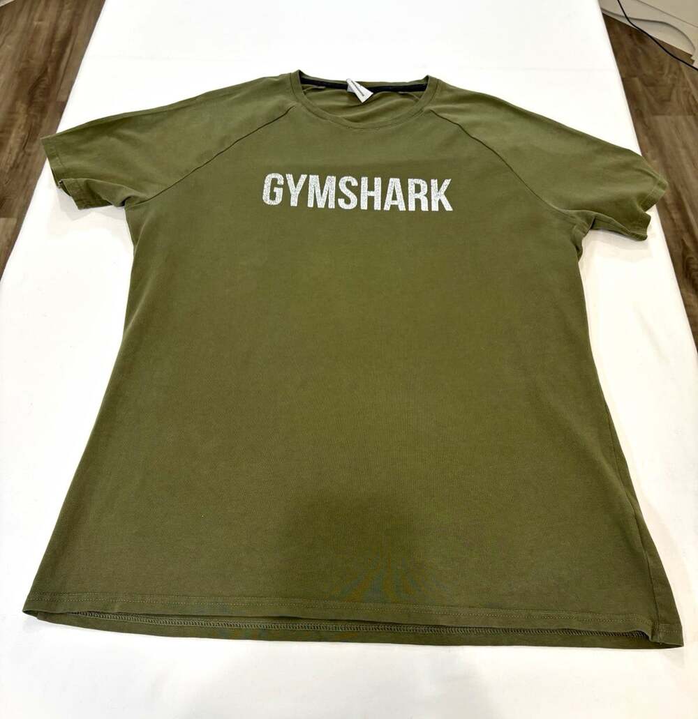 Gymshark Men's Green Logo Crew Neck Short Sleeve Stretch Tee Cotton L